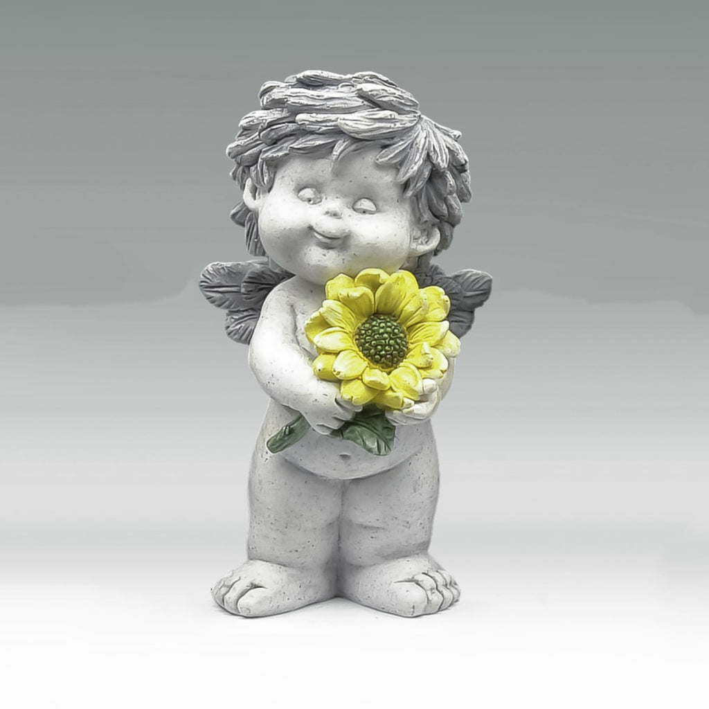 Igor mit Blume vom Beet - mit Sonnenblume