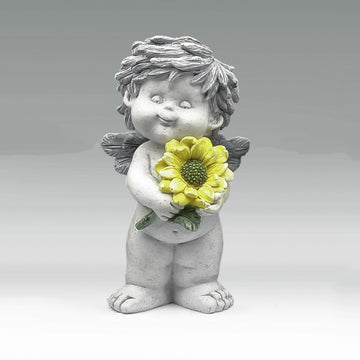 Igor mit Blume vom Beet - mit Sonnenblume