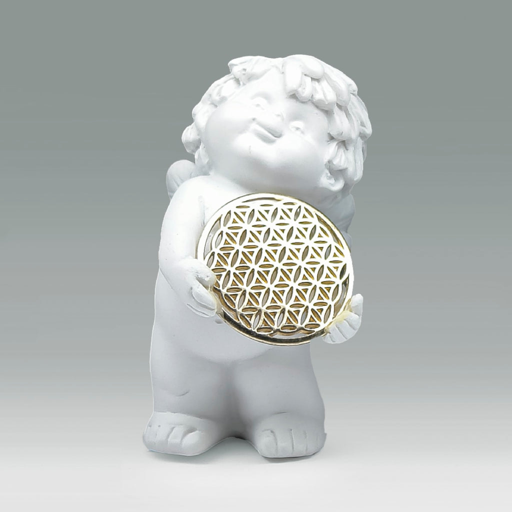 Igor mit Blume des Lebens in gold Size S - mit beiden Händen tragend, Blick nach oben