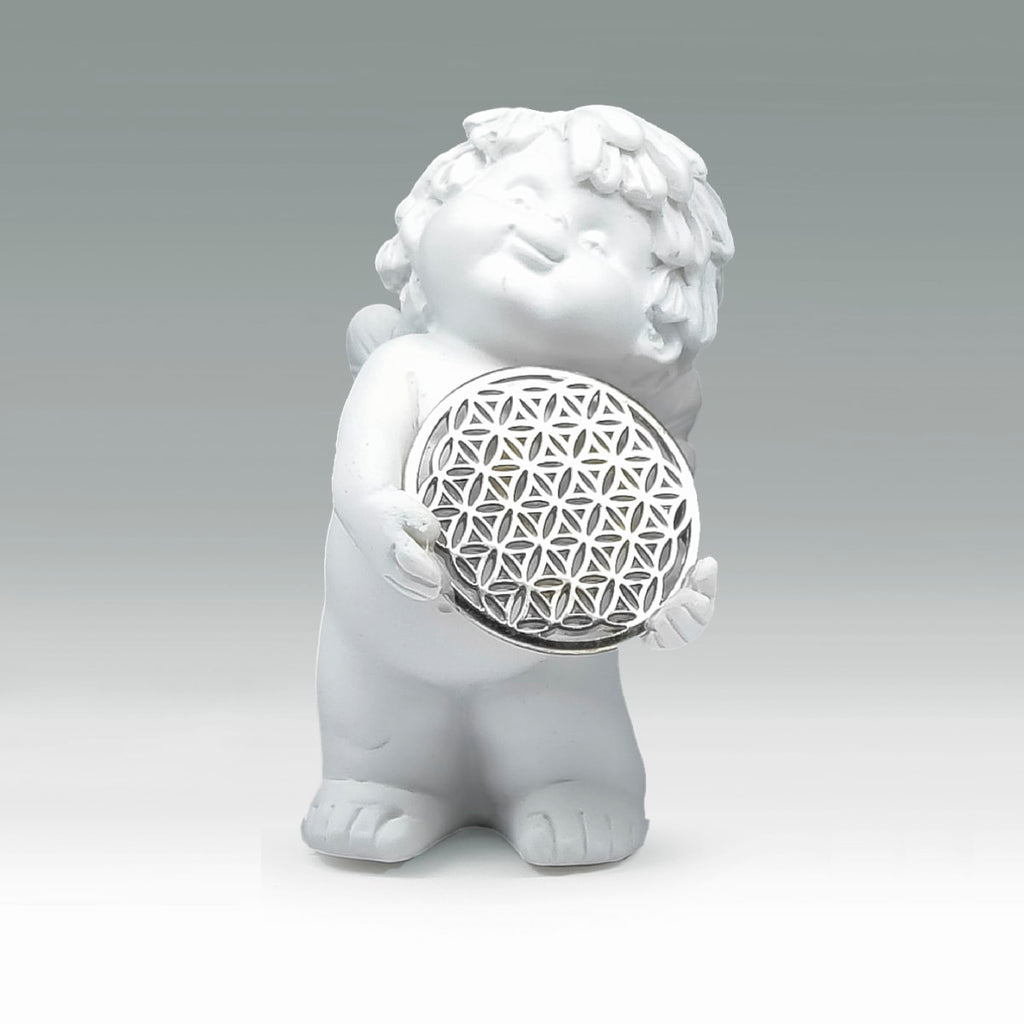 Igor mit Blume des Lebens in silber Size S - mit beiden Händen tragend, Blick nach oben
